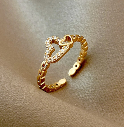 🍄 ❶❺ 1 pieza moda de acero inoxidable zirconia cúbica adorno con corazón Anillo abierto