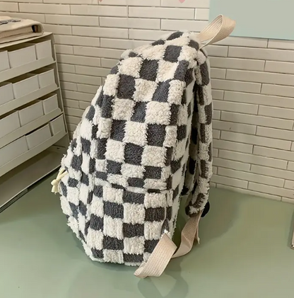 Mochila de Felpa Suave para Mujer con Estilo Japonés - Correas Ajustables, Cierre de Cremallera, Forro de Poliéster, Casual y Versátil para la Escuela