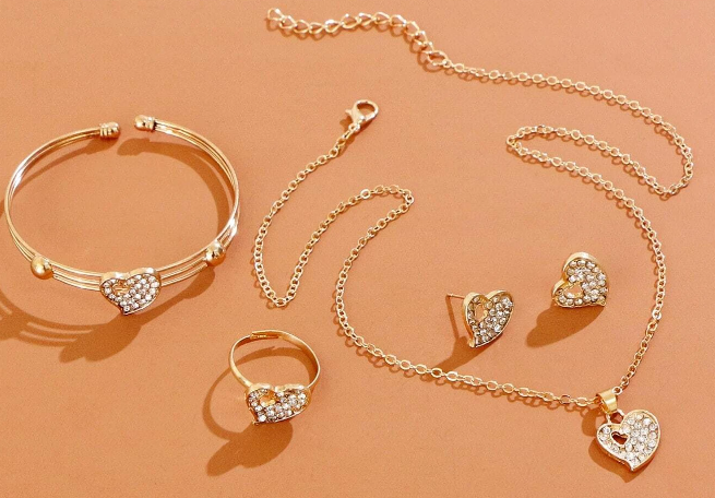 ❽❣️5 piezas Set joya con diamante de imitación con adorno de corazón