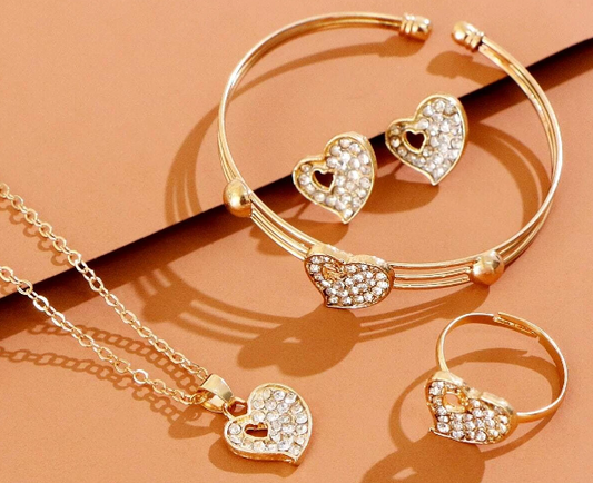 ❽❣️5 piezas Set joya con diamante de imitación con adorno de corazón