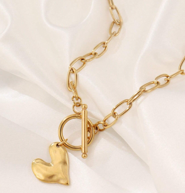 ❶❷🩷Collar De Corazón De Acero Inoxidable Retro Dorado Con Colgante De Amor