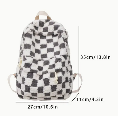 Mochila de Felpa Suave para Mujer con Estilo Japonés - Correas Ajustables, Cierre de Cremallera, Forro de Poliéster, Casual y Versátil para la Escuela