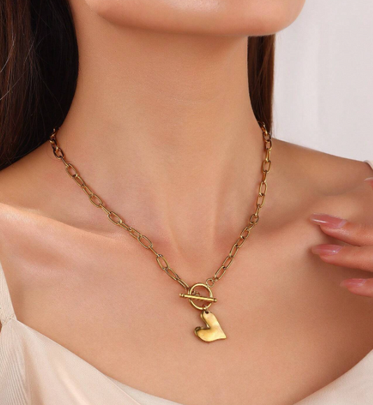 ❶❷🩷Collar De Corazón De Acero Inoxidable Retro Dorado Con Colgante De Amor