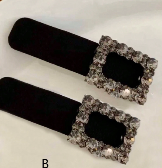 ❶❷🩷2 piezas Horquillas adornadas con diamantes de imitación negros, elegantes y adecuadas para el lado