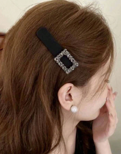 ❶❷🩷2 piezas Horquillas adornadas con diamantes de imitación negros, elegantes y adecuadas para el lado