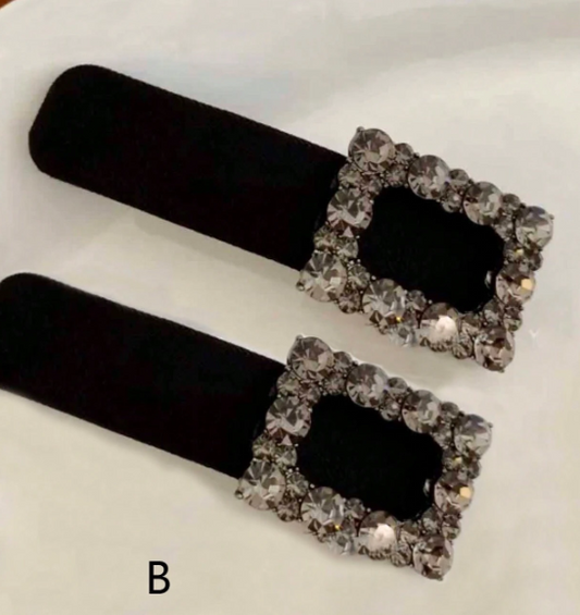 ❶❷🩷2 piezas Horquillas adornadas con diamantes de imitación negros, elegantes y adecuadas para el lado